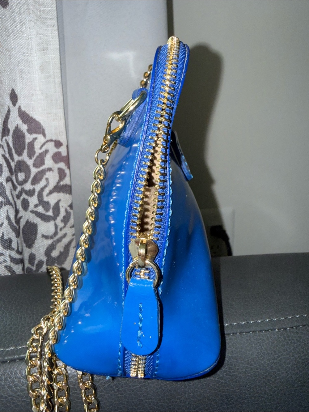 Patent Blue Crossbody with Gold Crest Accent - Picture 8 of 15